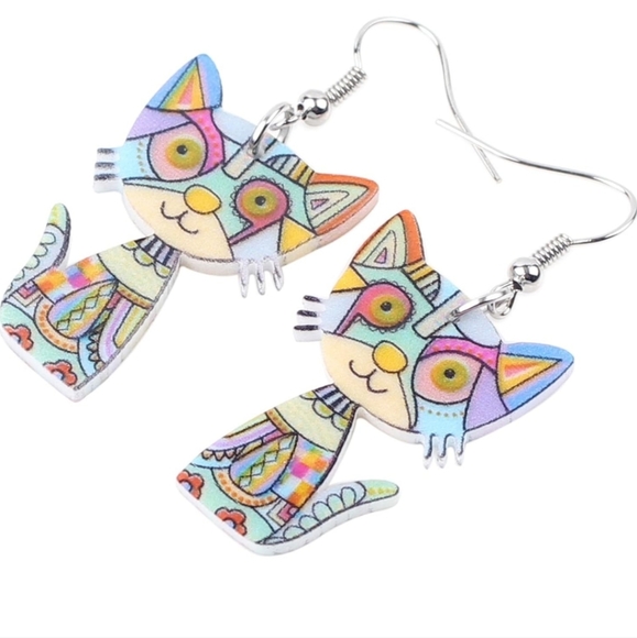 Colorful Cat Earrings - Picture 2 of 4